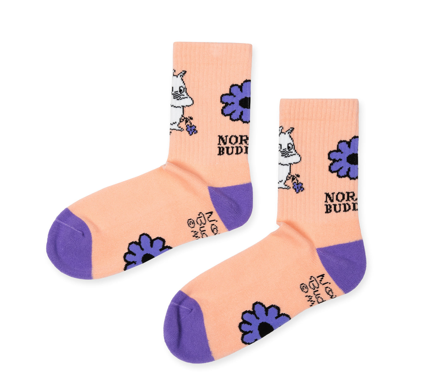 Moomin Retro Ladies Socks - Moomintroll Flowers Coral/Purple