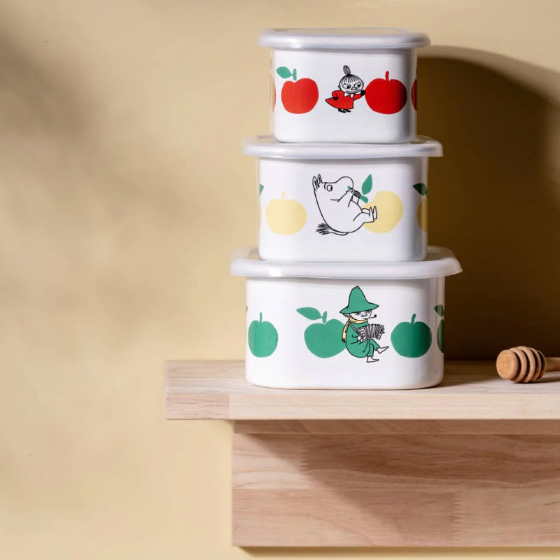 Moomin Enamel Jar With Lid 0.6 L Joyful Apples (S)
