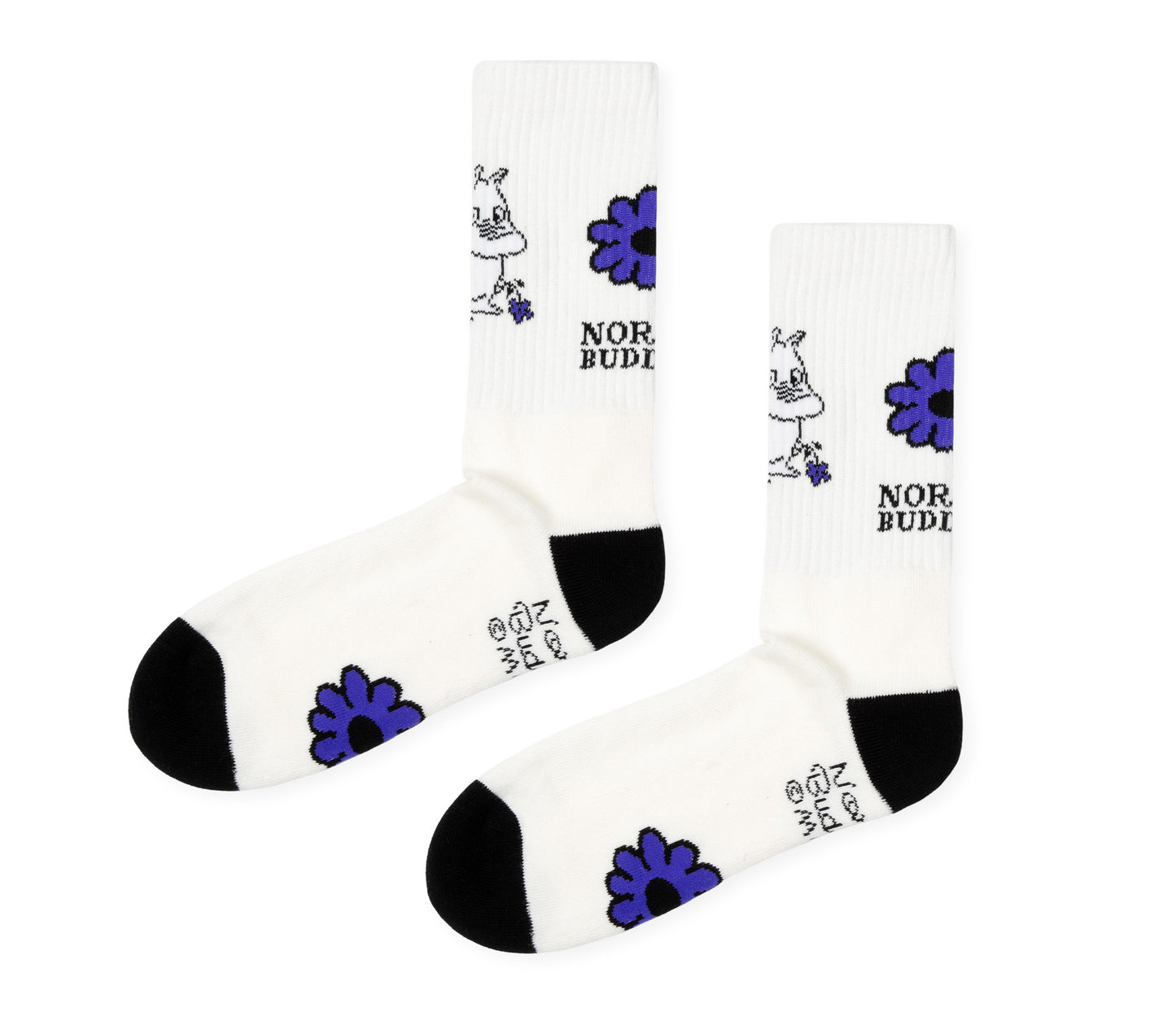 Moomin Retro Mens Socks - Moomintroll Flowers White/Blue/Black