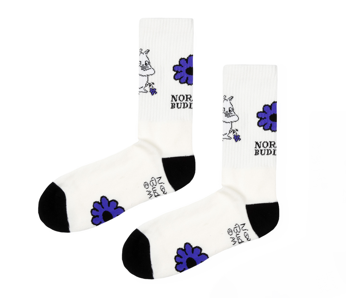 Moomin Retro Mens Socks - Moomintroll Flowers White/Blue/Black