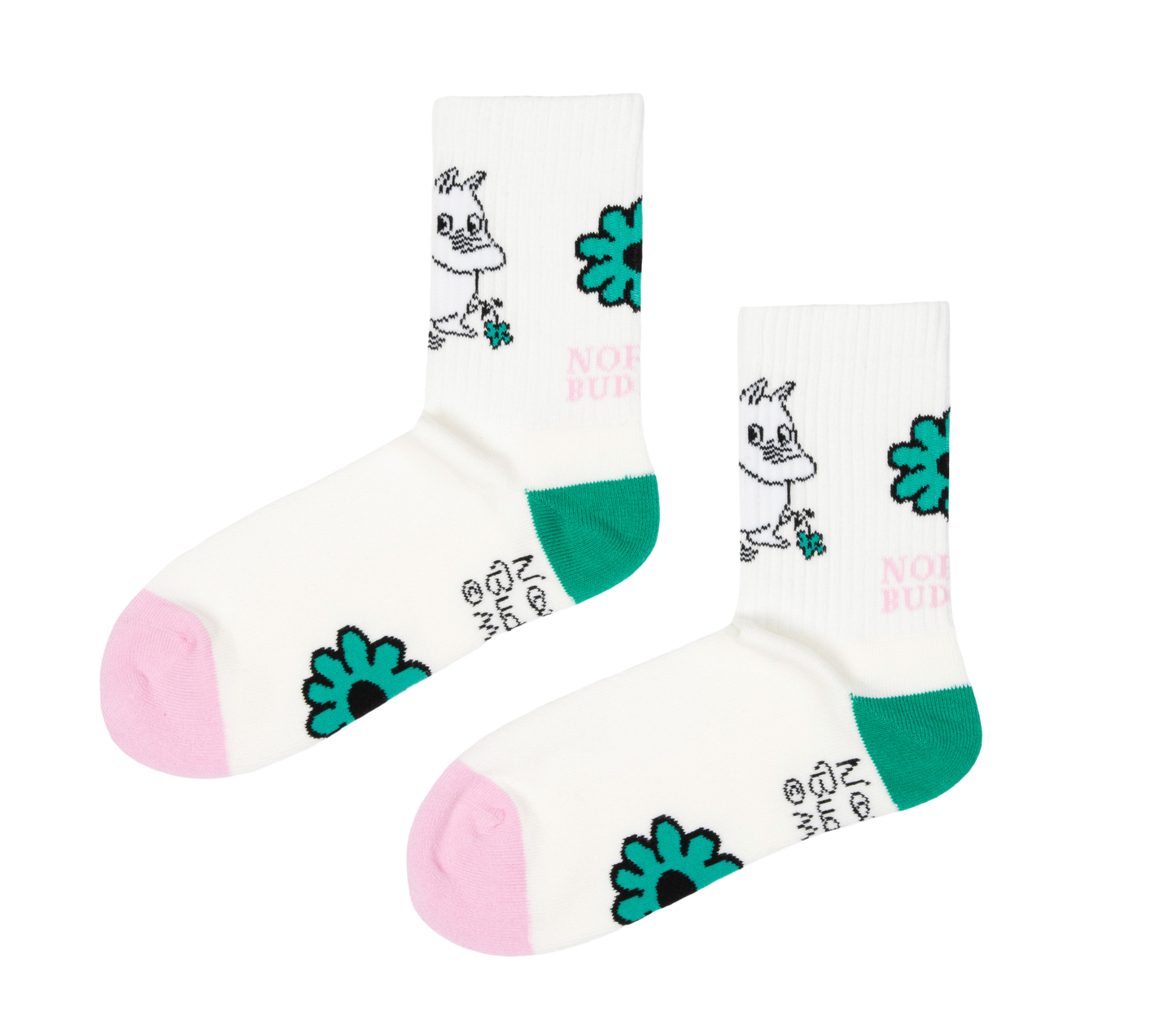 Moomin Retro Ladies Socks - Moomintroll Flowers Green/Pink