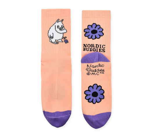Moomin Retro Ladies Socks - Moomintroll Flowers Coral/Purple